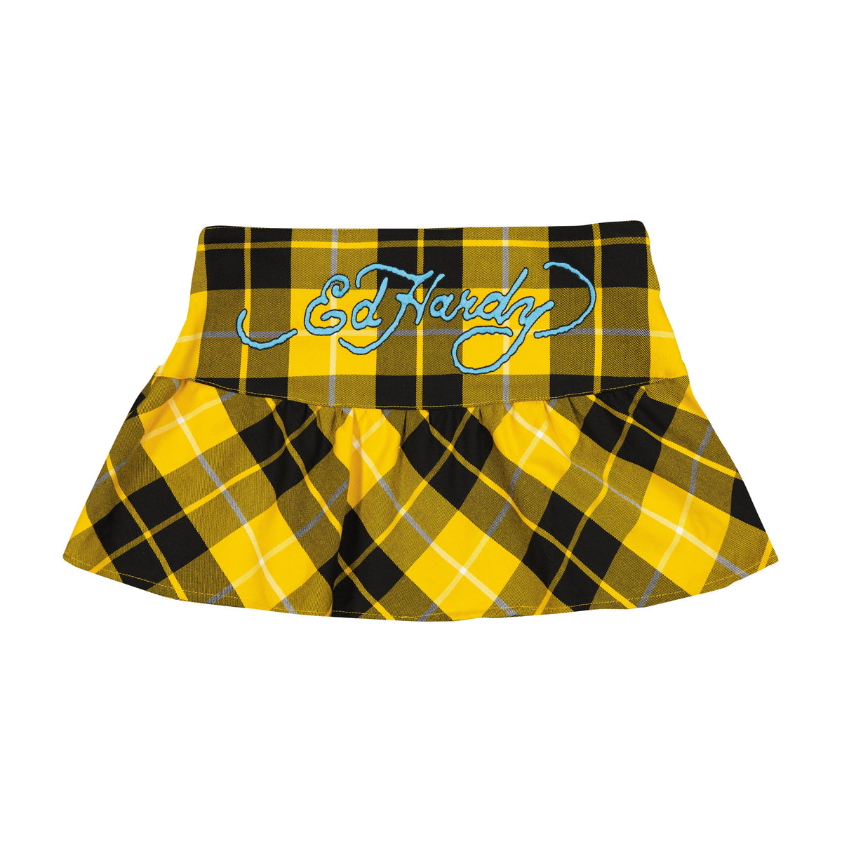 True Eagle Plaid Flare Miniskirt Yellow | Ed Hardy