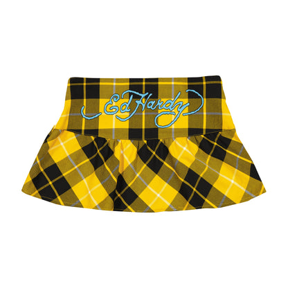 True Eagle Plaid Flare Miniskirt Yellow | Ed Hardy