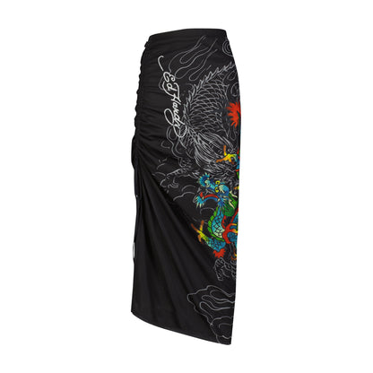 Dragon Print Mesh Maxi Skirt BLACK | Ed Hardy