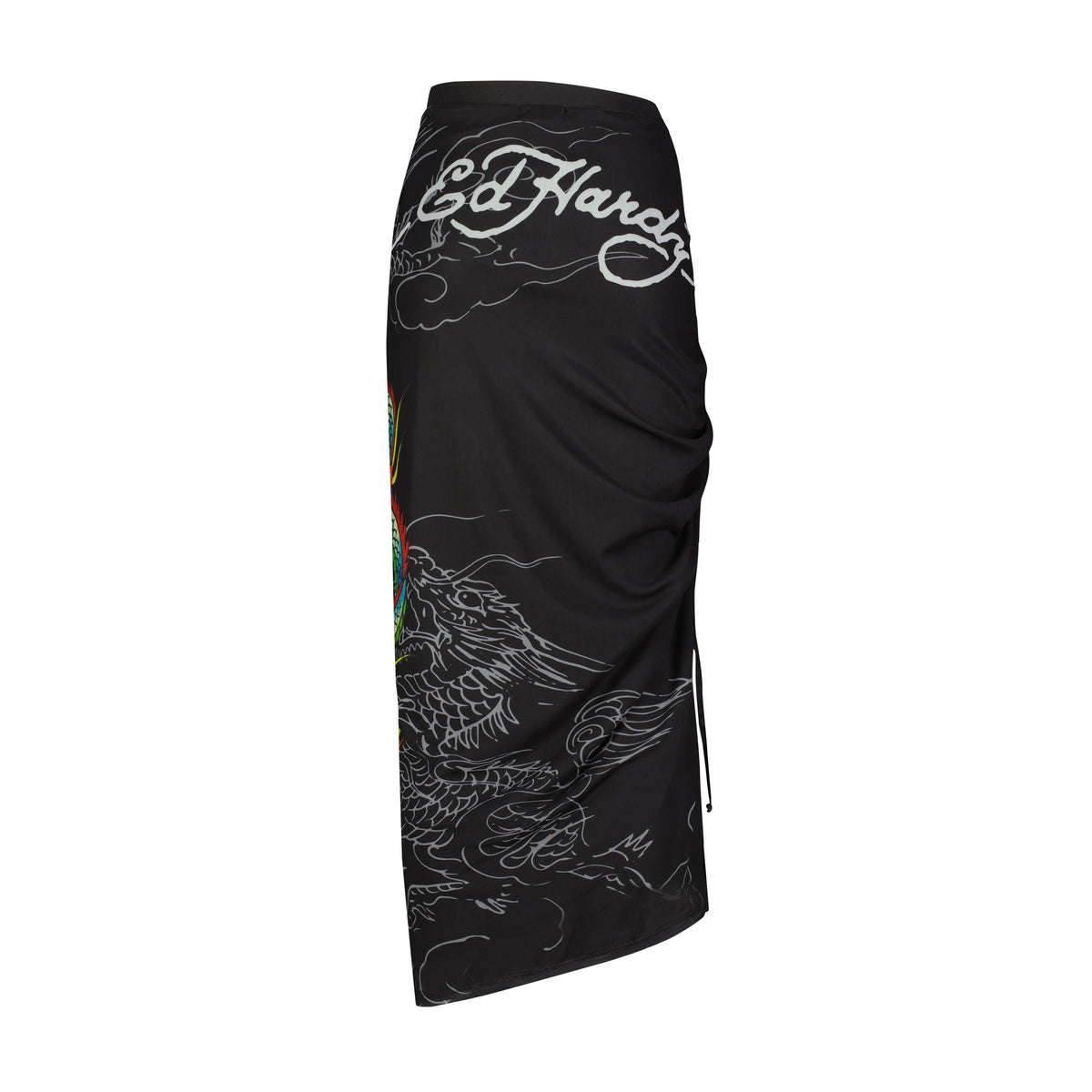 Dragon Print Mesh Maxi Skirt BLACK | Ed Hardy