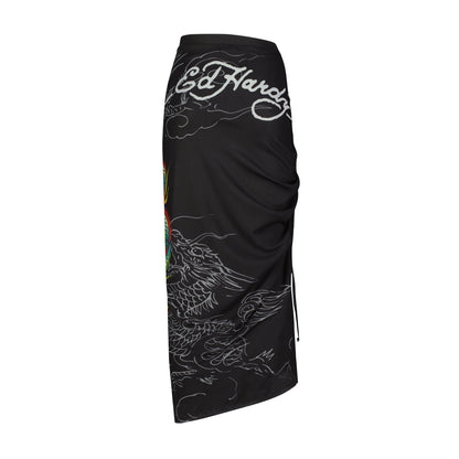 Dragon Print Mesh Maxi Skirt BLACK | Ed Hardy