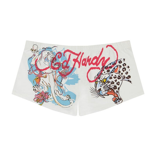 Blue Leopard Booty Biker Shorts WHITE | Ed Hardy