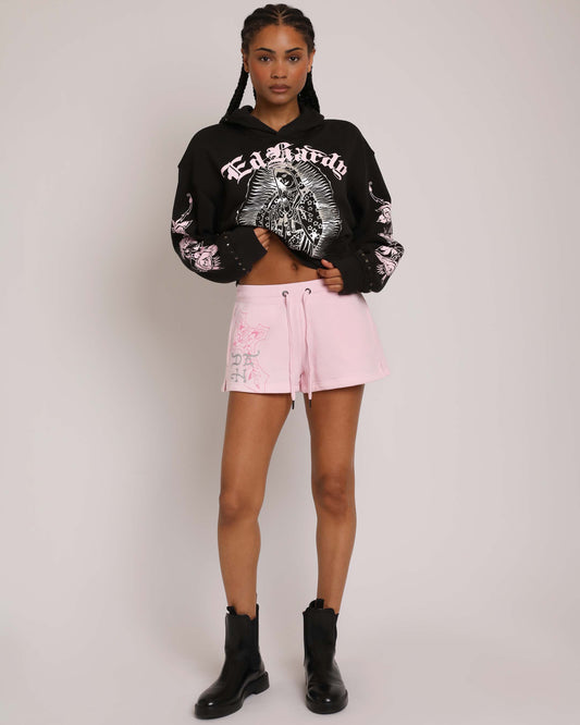 Flame Cross Y2K Fleece Shorts PINK BALLERINA | Ed Hardy