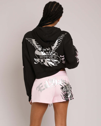Flame Cross Y2K Fleece Shorts PINK BALLERINA | Ed Hardy