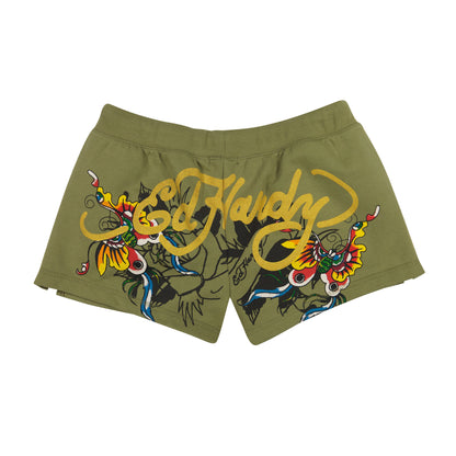Butterflies Fleece Short LT OLIVE | Ed Hardy