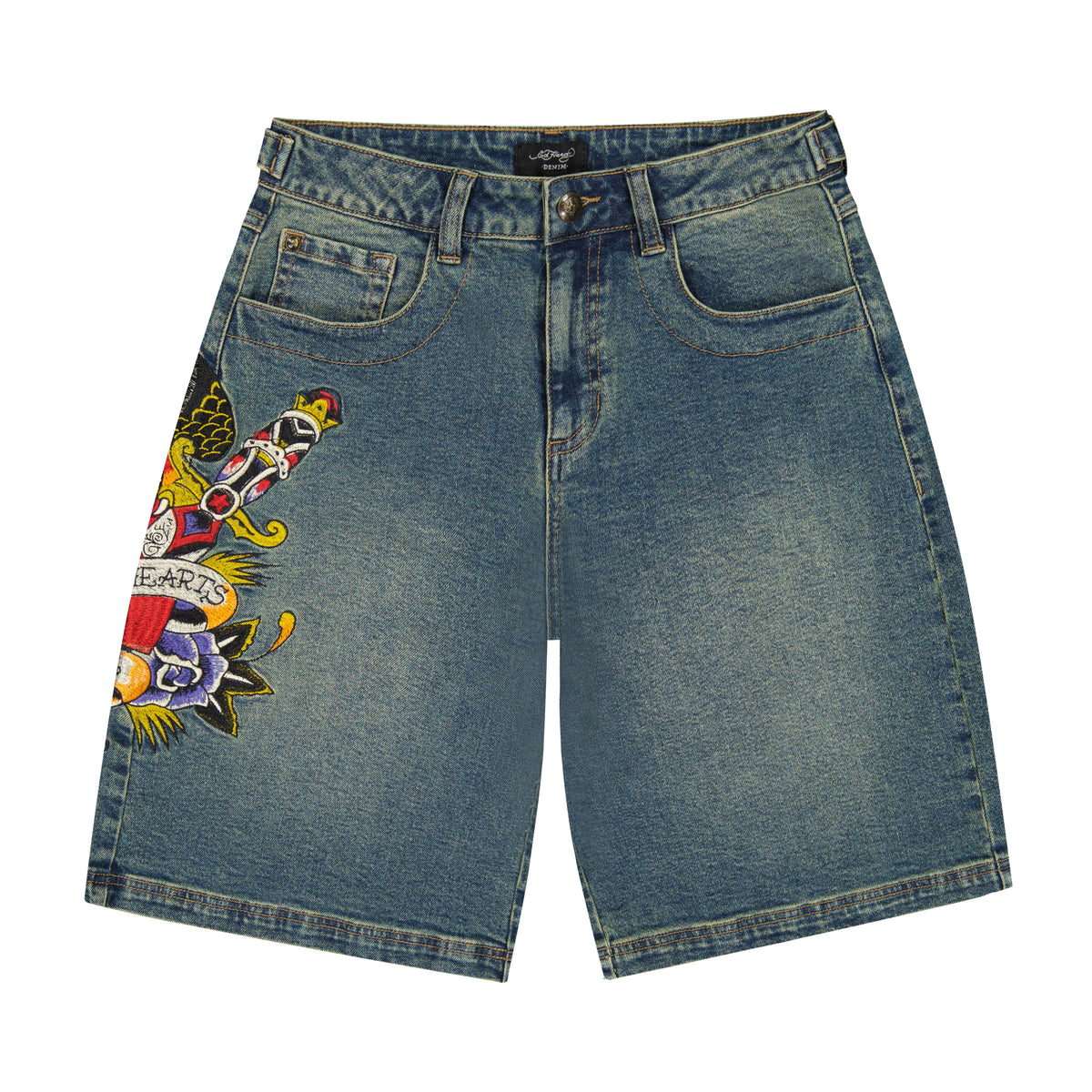 Pierced Eagle Denim Jort MEDIUM TINT | Ed Hardy