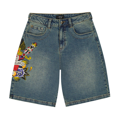 Pierced Eagle Denim Jort MEDIUM TINT | Ed Hardy