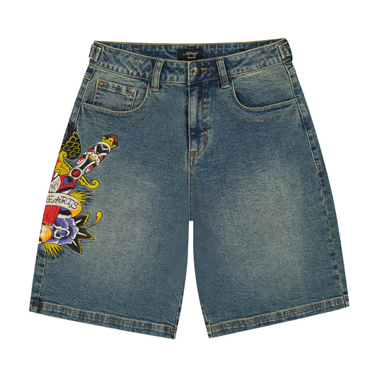 Pierced Eagle Denim Jort MEDIUM TINT | Ed Hardy