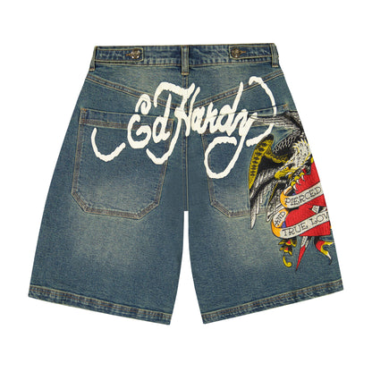 Pierced Eagle Denim Jort MEDIUM TINT | Ed Hardy