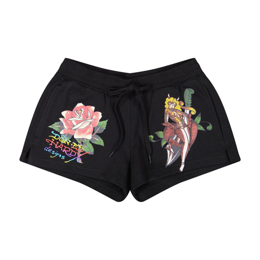 Dagger Girl Fleece Short Black | Ed Hardy