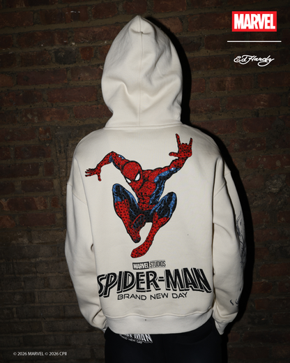 Spider-Man Triple SM Boxy Fleece Hoodie IVORY | Ed Hardy