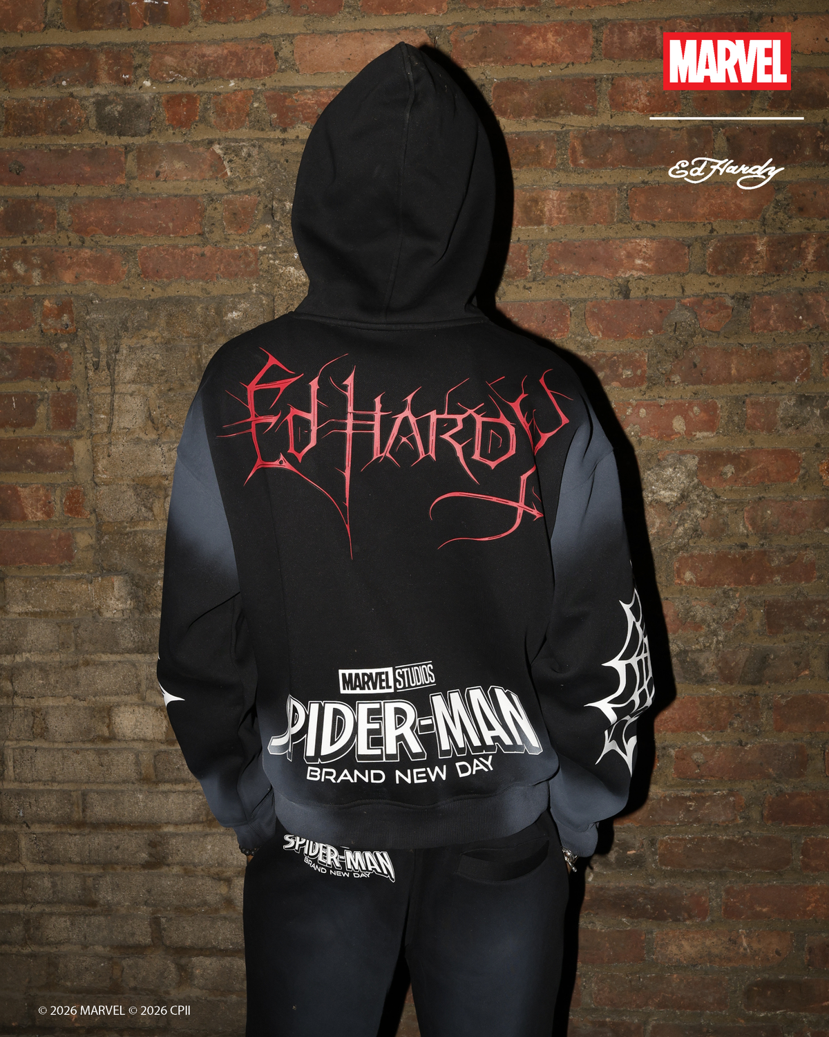 Heart Web Boxy Zip Hoodie SUNFADE BLACK | Ed Hardy