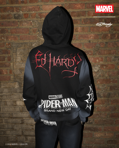 Heart Web Boxy Zip Hoodie SUNFADE BLACK | Ed Hardy