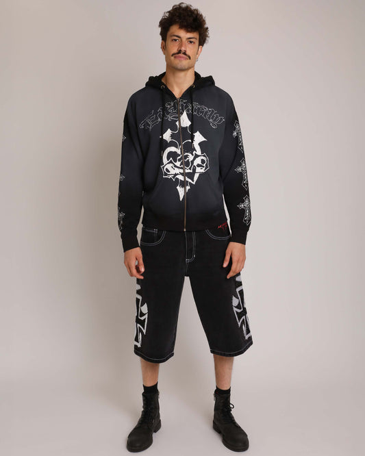 Crosses Boxy Zip Hoodie SUNFADE BLACK | Ed Hardy