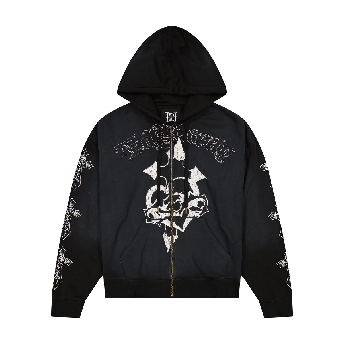 Crosses Boxy Zip Hoodie SUNFADE BLACK | Ed Hardy