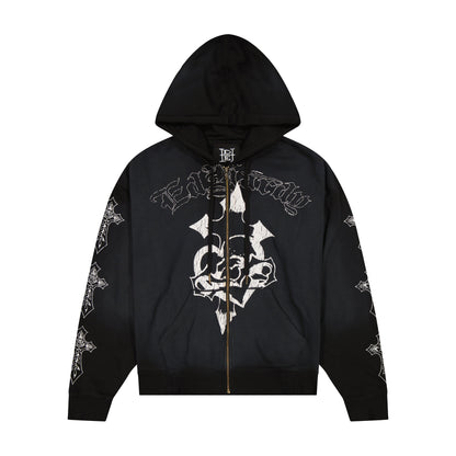Crosses Boxy Zip Hoodie SUNFADE BLACK | Ed Hardy