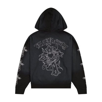 Crosses Boxy Zip Hoodie SUNFADE BLACK | Ed Hardy