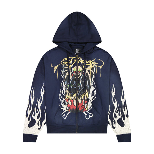 Fire Lord Boxy Zip Hoodie - Sunfade Navy SUNFADE NAVY | Ed Hardy