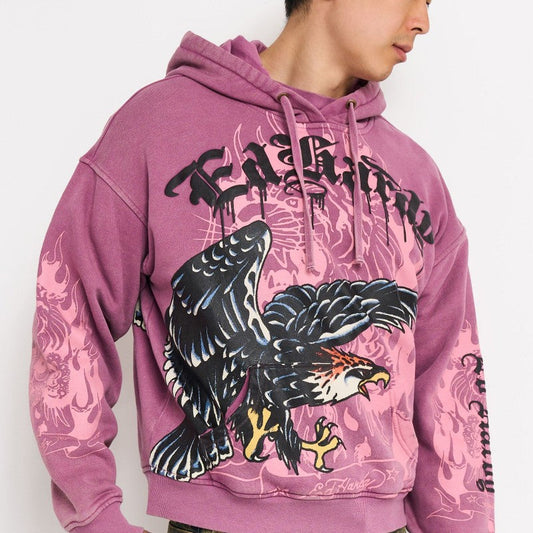 Eagle Boxy Fleece Hoodie MINERAL ROSE | Ed Hardy
