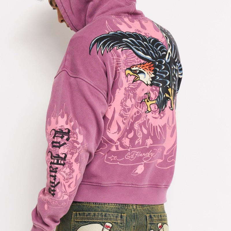 Eagle Boxy Fleece Hoodie MINERAL ROSE | Ed Hardy