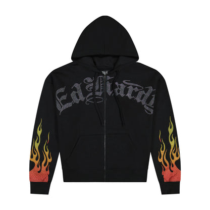 Skull Flames Boxy Zip Hoodie BLACK | Ed Hardy