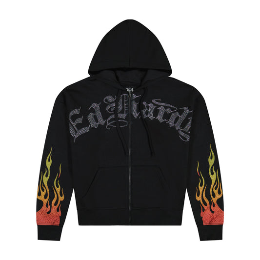 Skull Flames Boxy Zip Hoodie BLACK | Ed Hardy