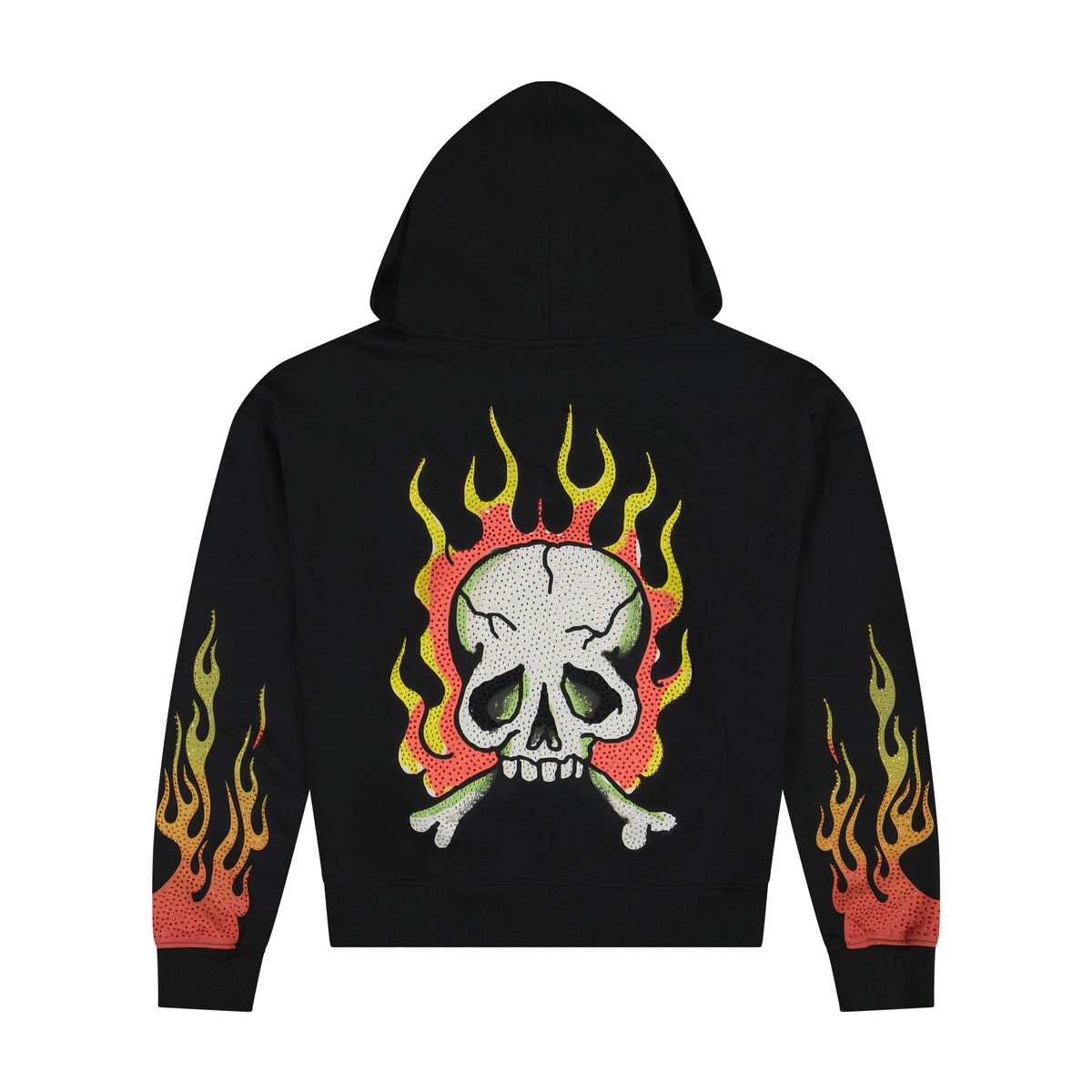 Skull Flames Boxy Zip Hoodie BLACK | Ed Hardy