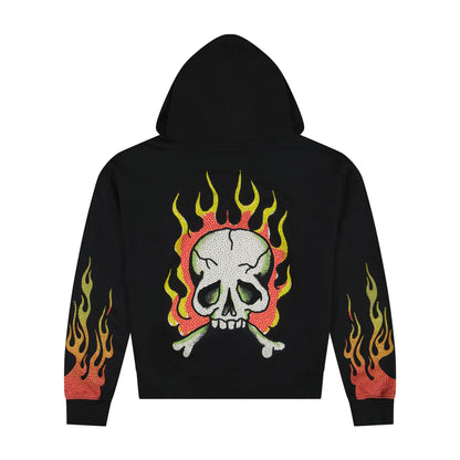 Skull Flames Boxy Zip Hoodie BLACK | Ed Hardy