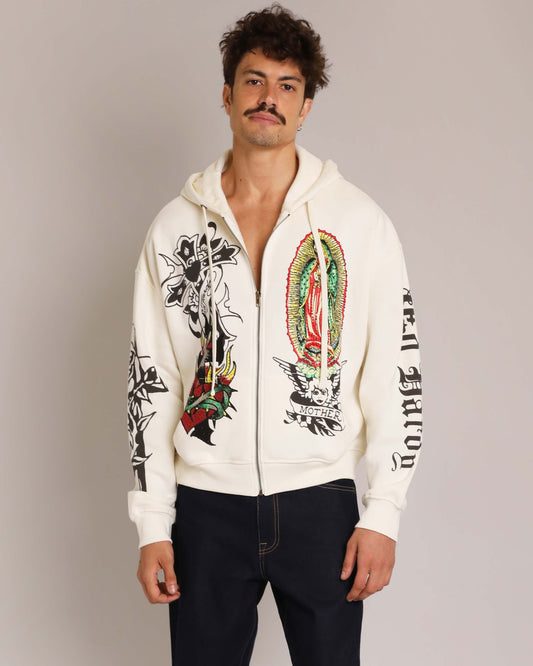Mary Boxy Zip Hoodie IVORY | Ed Hardy