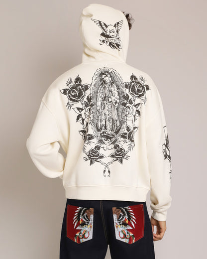 Mary Boxy Zip Hoodie IVORY | Ed Hardy