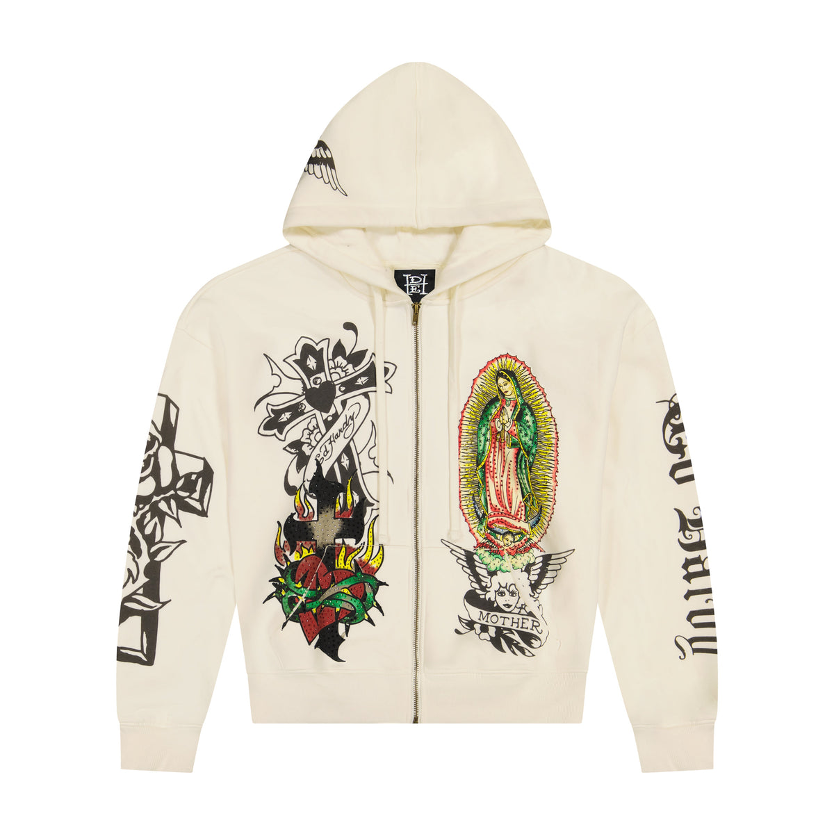 Mary Boxy Zip Hoodie IVORY | Ed Hardy