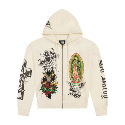 Mary Boxy Zip Hoodie IVORY | Ed Hardy