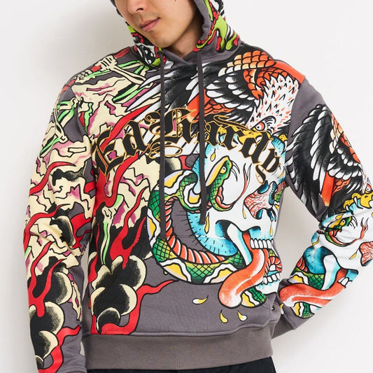 Multi Skulls Boxy Hoodie ASH | Ed Hardy