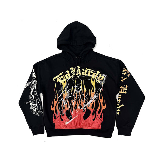 Reaper Rhinestone Boxy Fleece Hoodie BLACK | Ed Hardy