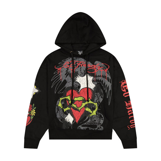 Heart Cross Boxy Fleece Hoodie BLACK | Ed Hardy