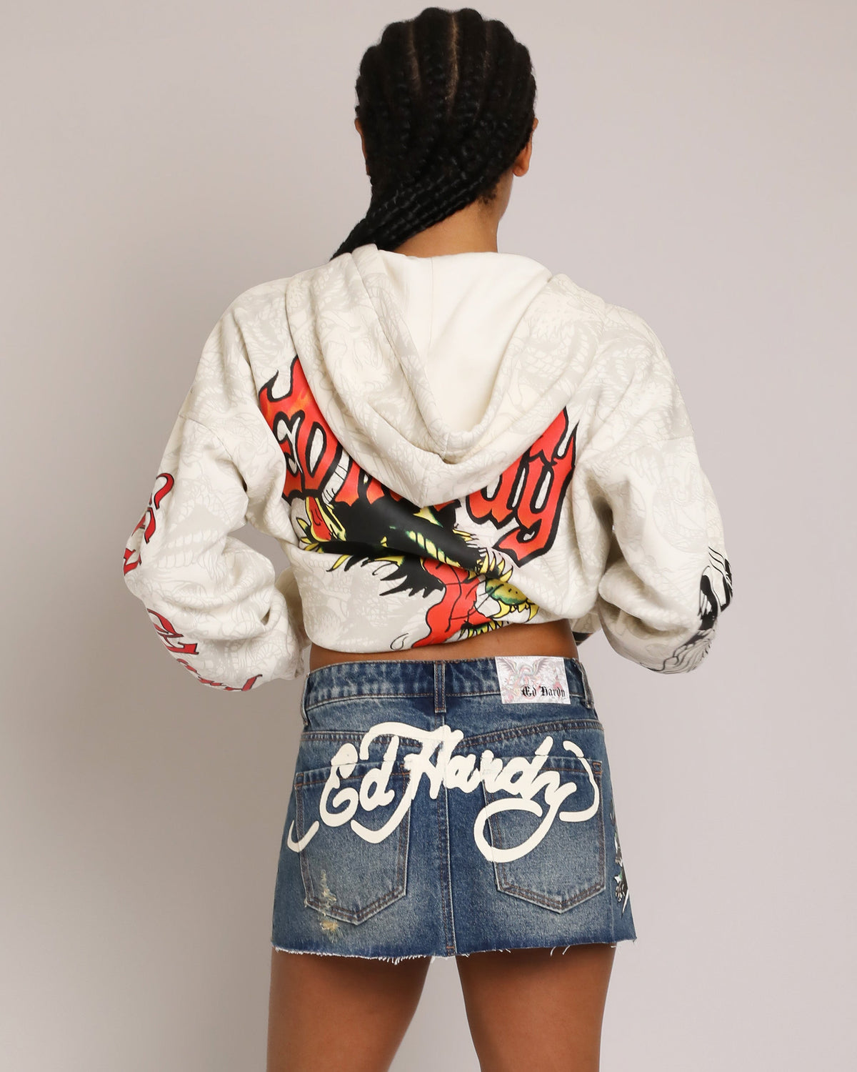 Wolves Boxy Zip Hoodie, Ivory IVORY | Ed Hardy
