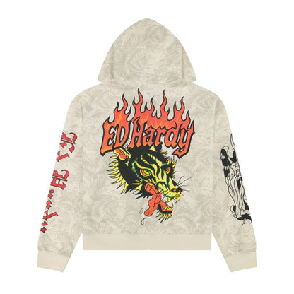 Wolves Boxy Zip Hoodie, Ivory IVORY | Ed Hardy