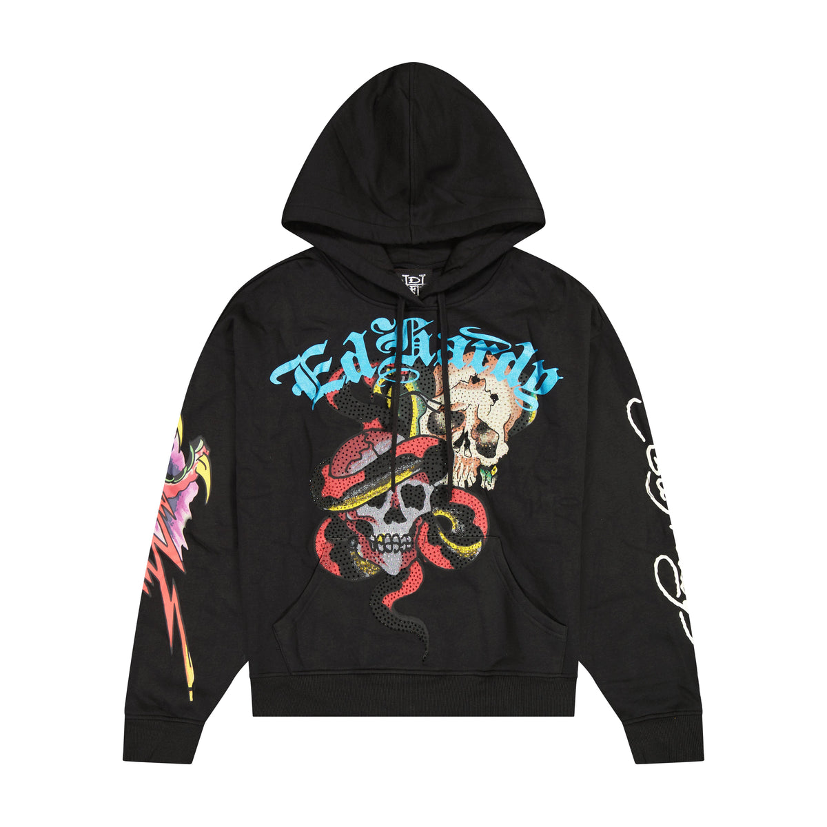 Skulls Boxy Rhinestone Fleece Hoodie BLACK | Ed Hardy