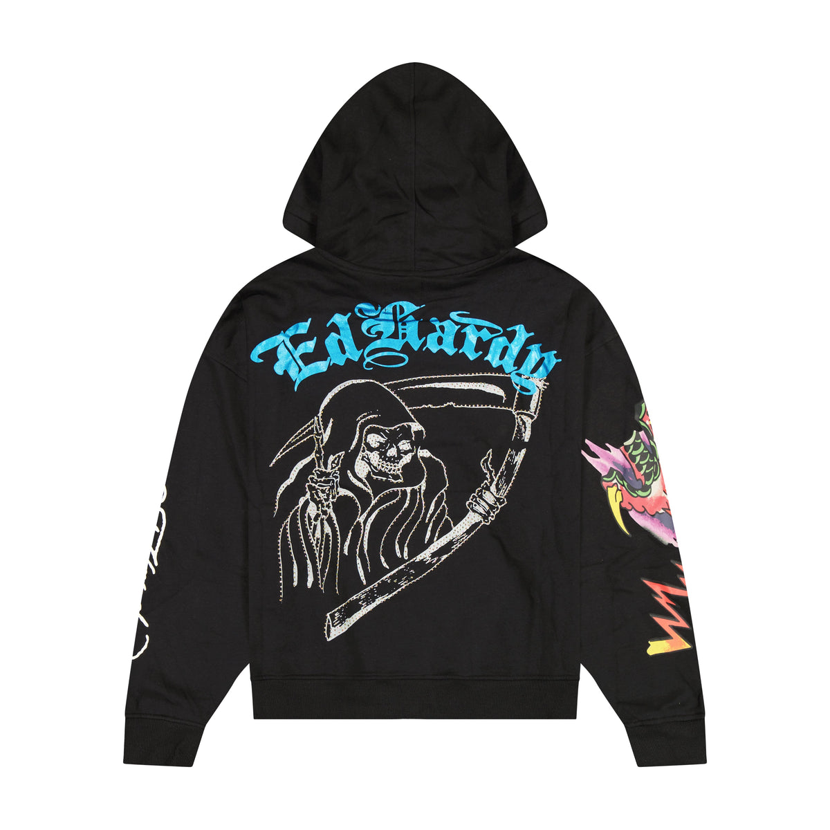 Skulls Boxy Rhinestone Fleece Hoodie BLACK | Ed Hardy