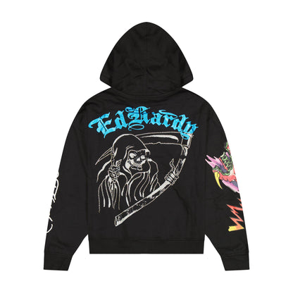 Skulls Boxy Rhinestone Fleece Hoodie BLACK | Ed Hardy