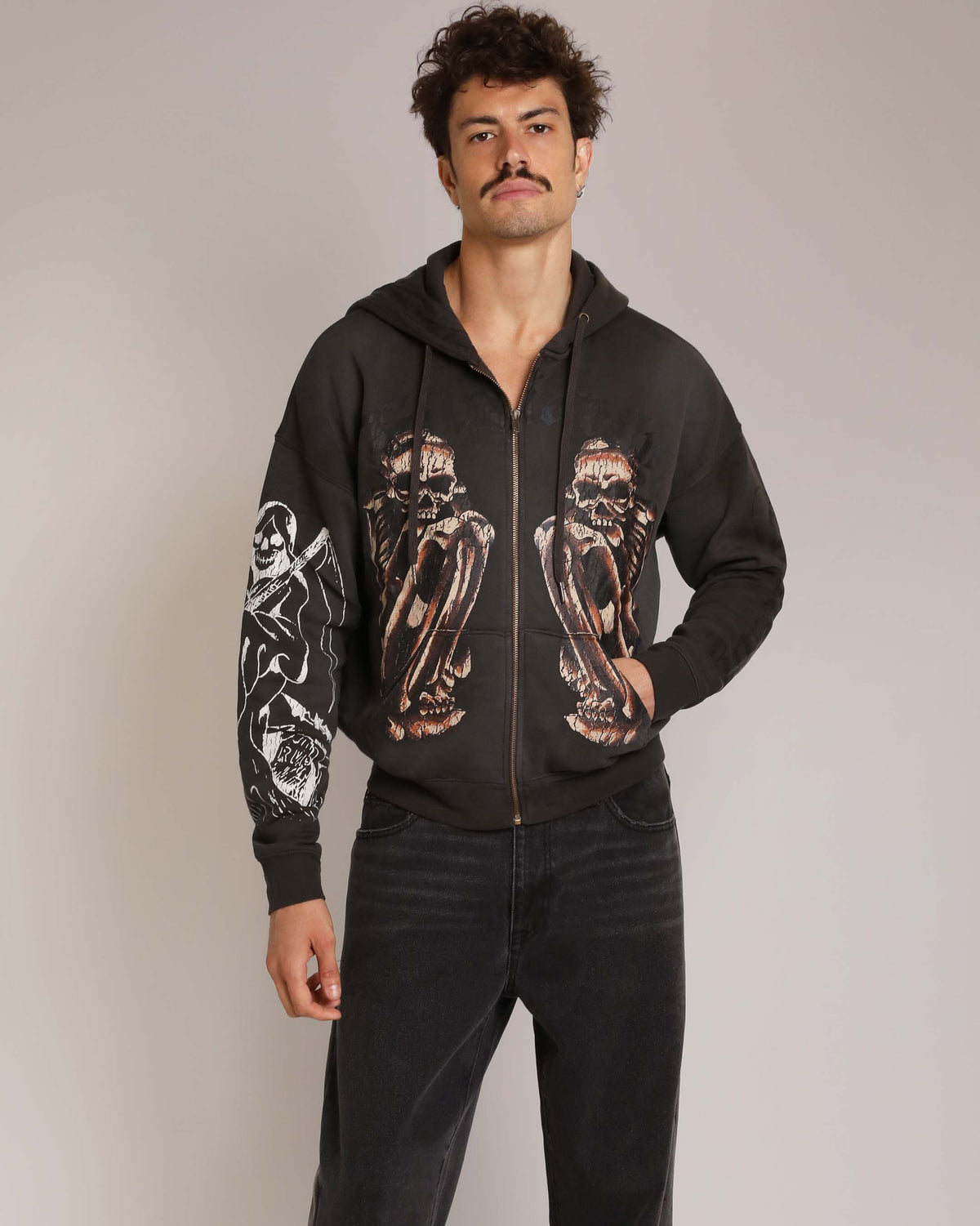 Skeles Boxy Zip Hoodie - Sunfade Grey SUNFADE GREY | Ed Hardy