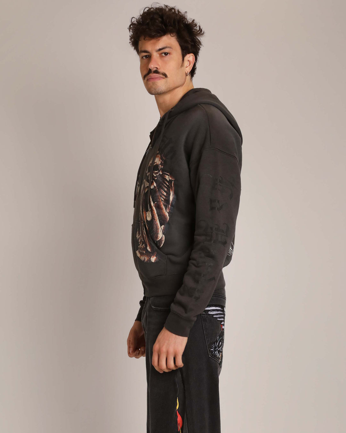 Skeles Boxy Zip Hoodie - Sunfade Grey SUNFADE GREY | Ed Hardy