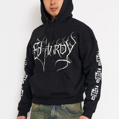 Cyber Crosses Puff Print Boxy Hoodie SUNFADE BLACK | Ed Hardy