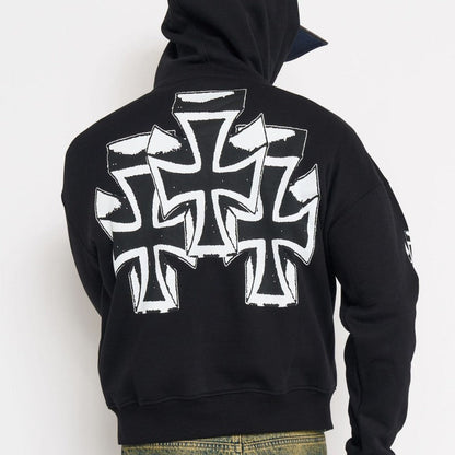 Cyber Crosses Puff Print Boxy Hoodie SUNFADE BLACK | Ed Hardy