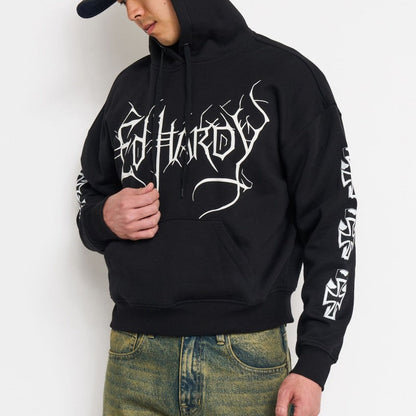 Cyber Crosses Puff Print Boxy Hoodie SUNFADE BLACK | Ed Hardy