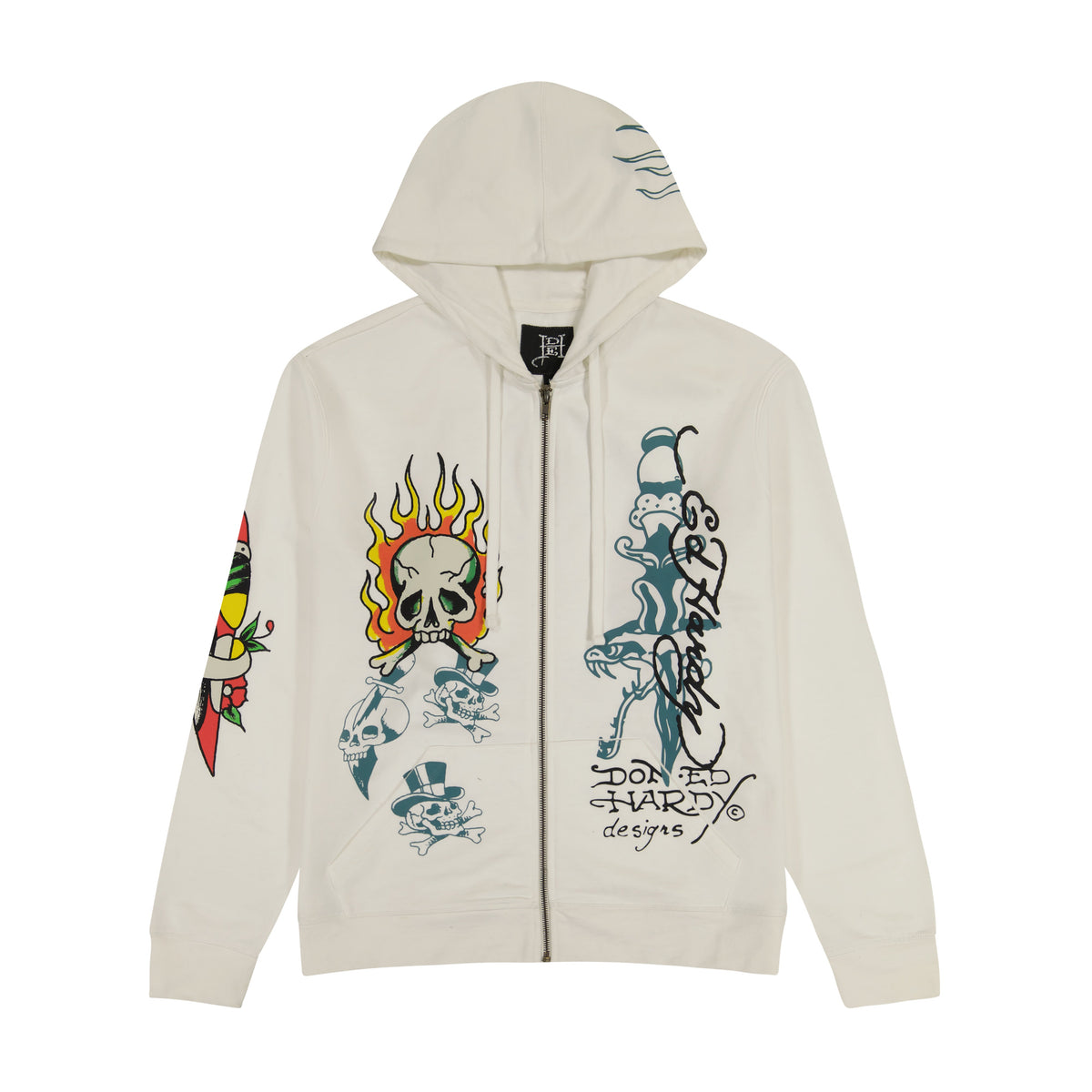 Flame Skull Hoodie - Ivory IVORY | Ed Hardy