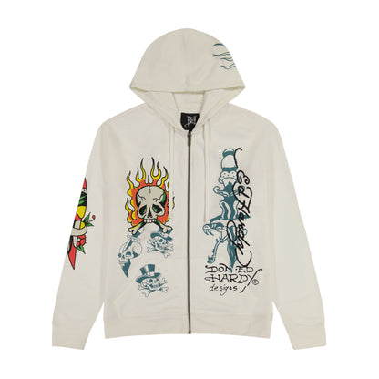 Flame Skull Hoodie - Ivory IVORY | Ed Hardy