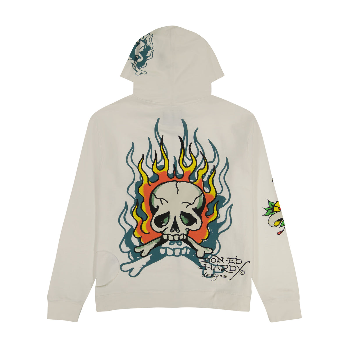 Flame Skull Hoodie - Ivory IVORY | Ed Hardy