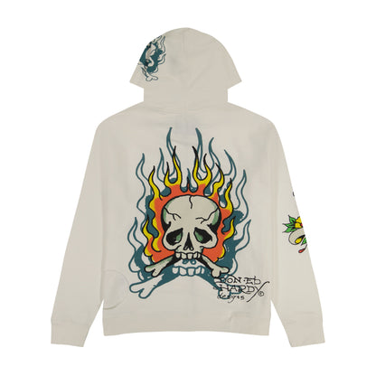 Flame Skull Hoodie - Ivory IVORY | Ed Hardy