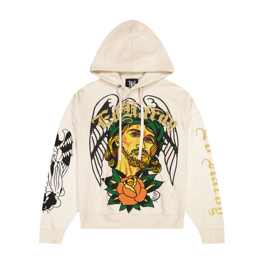 Savior Boxy Fleece Hoodie IVORY | Ed Hardy